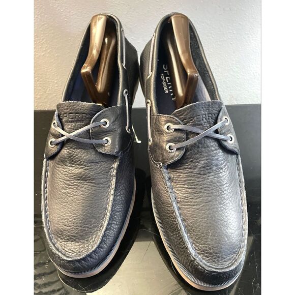 SPERRY Top-Sider Men’s Navy Blue Soft Supple Leather Boat Shoe Tan Sole Size 13 - Picture 1 of 10